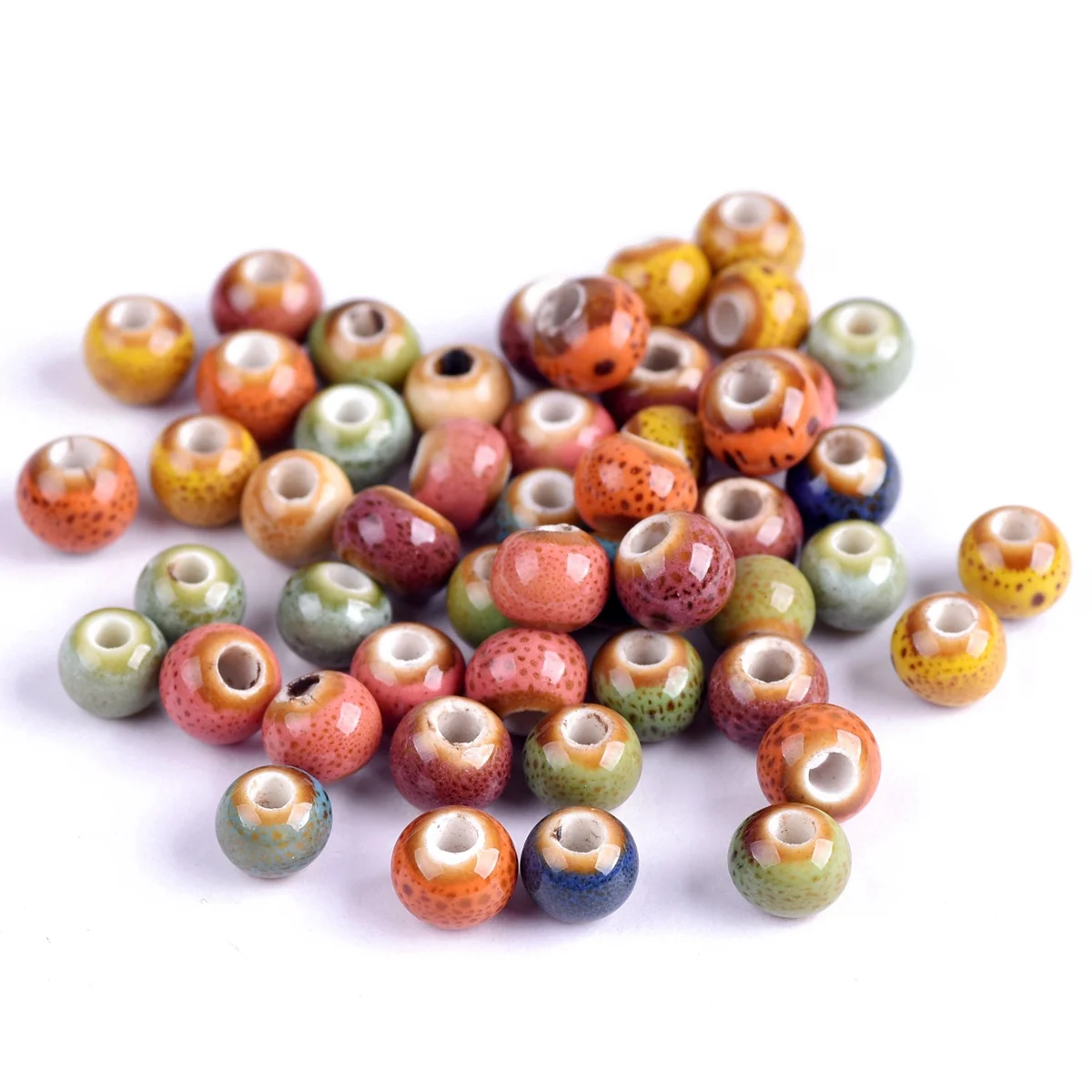 50pcs Round 6mm Fancy Glaze Ceramic Porcelain Loose Spacer Beads Lot For Jewelry Making DIY