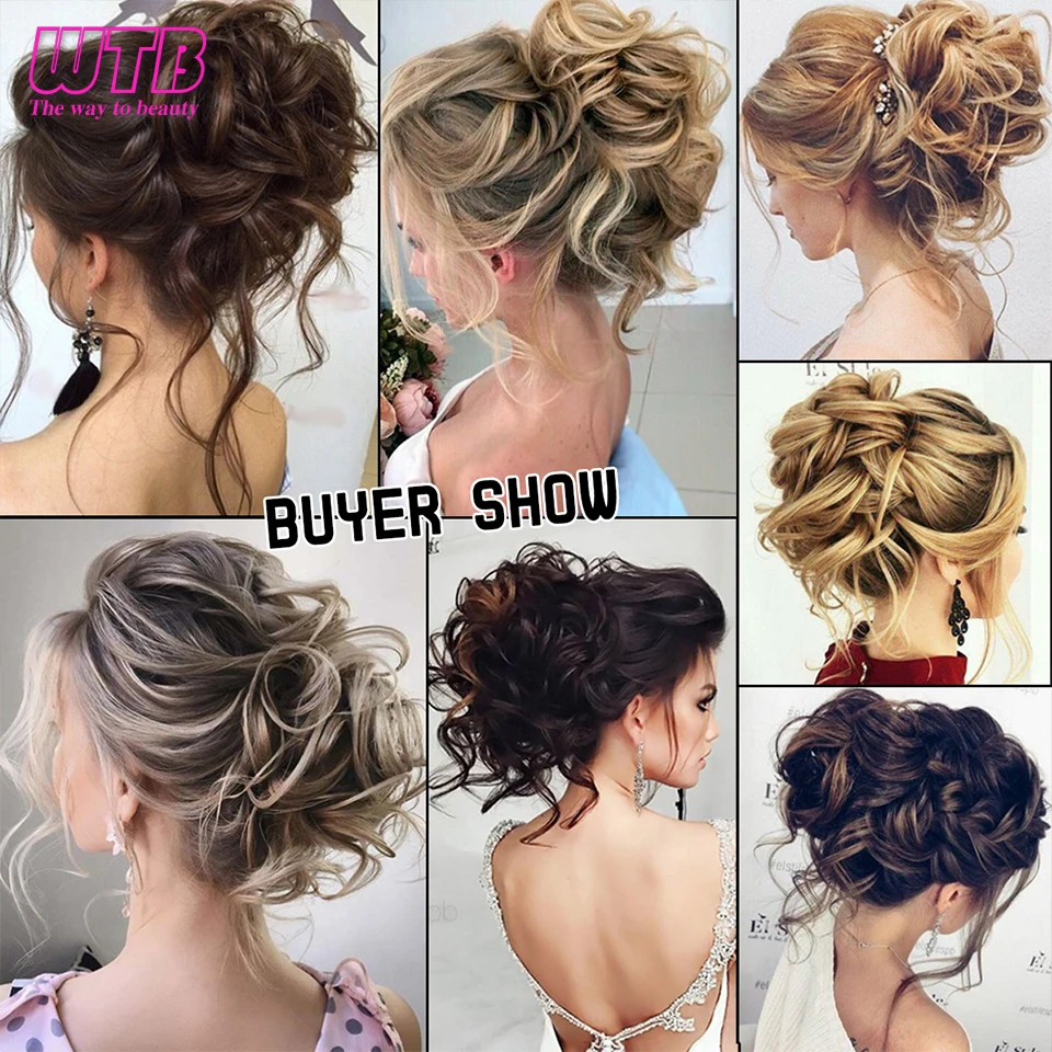 WTB Synthetic Messy  Hair Bun Chignon Scrunchies Hairpieces Donut Updo Scrunchie Hair for Women Clip on Ponytail Hair Extension