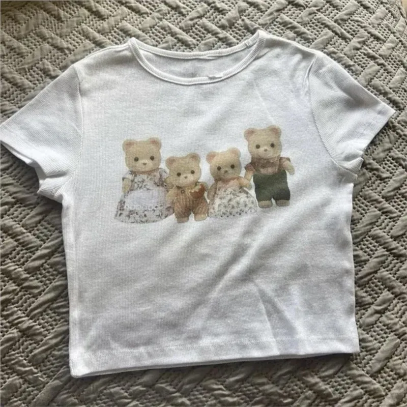 

Girl Summer vintage Crop Tops Harajuku Kawaii Bears Graphics Women T Shirt Short Sleeve fashion Clothes y2k emo o-neck Baby tees