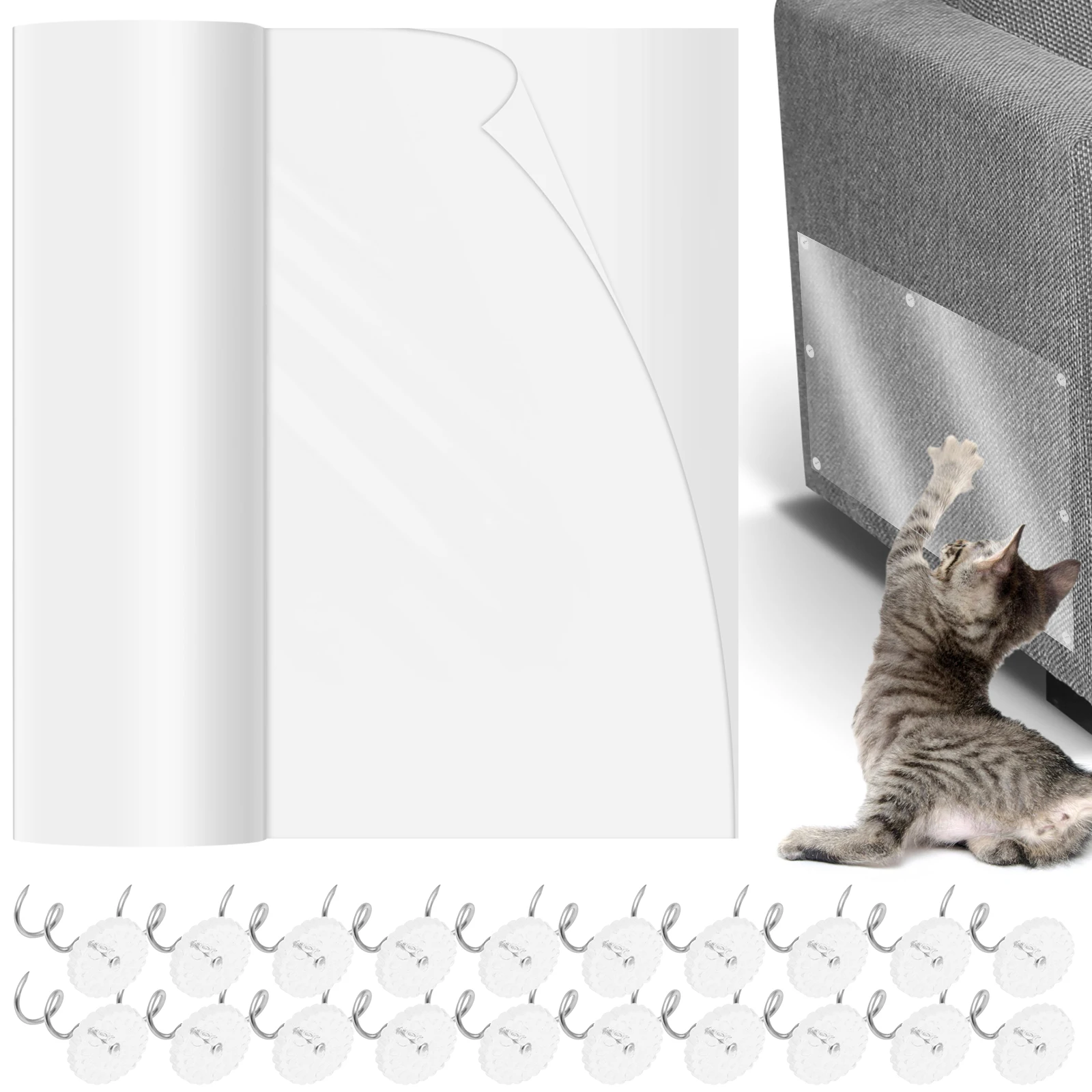 

Cat Anti Scratch Tape 17×197inch Transparent PVC Anti Cat Scratch Furniture Protector Invisible Self-Adhesive Peelable Cat