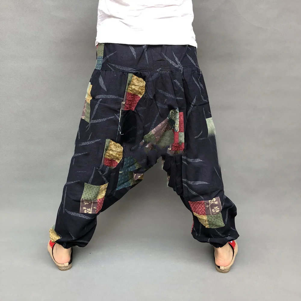 Japanese Style Harajuku Men Trousers Sakura Samurai Costume Loose Fashion Women Traditional Bloom Pants Haori Trouser