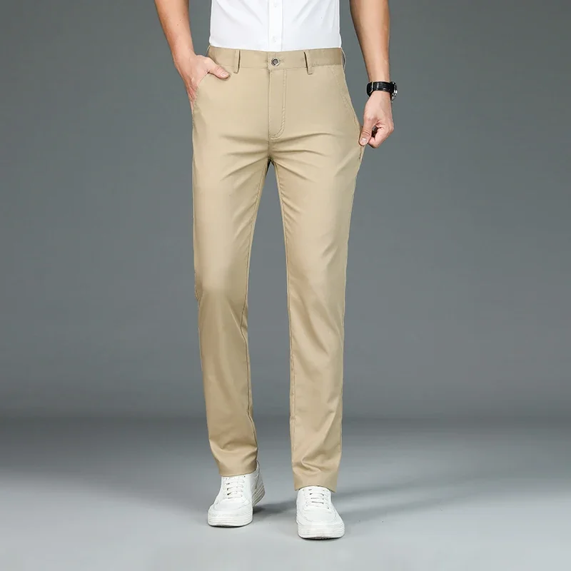 High Quality Luxury Straight Business Suit Pants Men Bamboo Fiber Designer Spring Summer Elegant Casual Long Formal Trouser Male