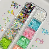 Mini paillettes circulaires colorées mixtes pour ongles, sequins à motifs ondulés, fleurs scintillantes, décorations pour ongles DIY, breloques pour ongles, 12 compartiments 6