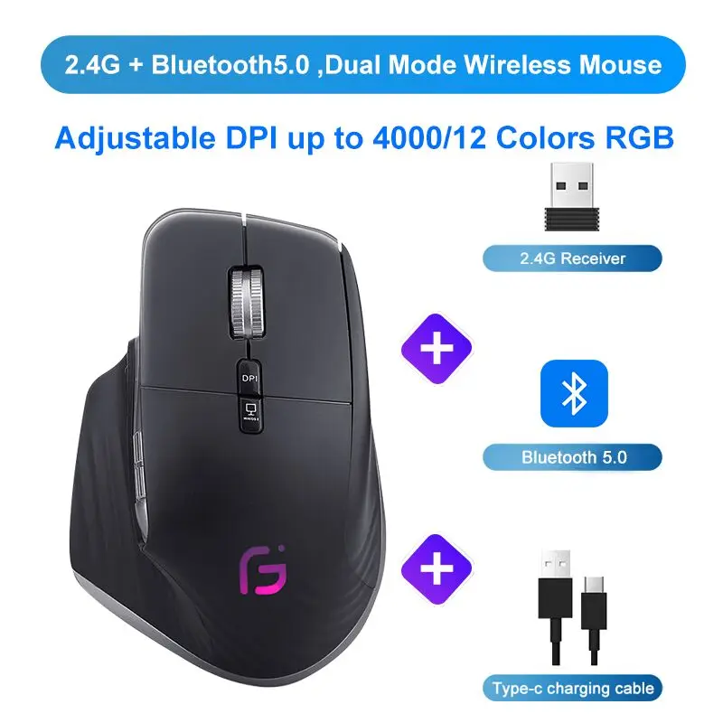 bluetooth computer mouse KuWFi Wireless Mouse Bluetooth5.0+2.4GHz Dual Mode USB Gaming Mouse Ergonomic Rechargeable Silent  Vertical Mice for Computer best computer mice Mice