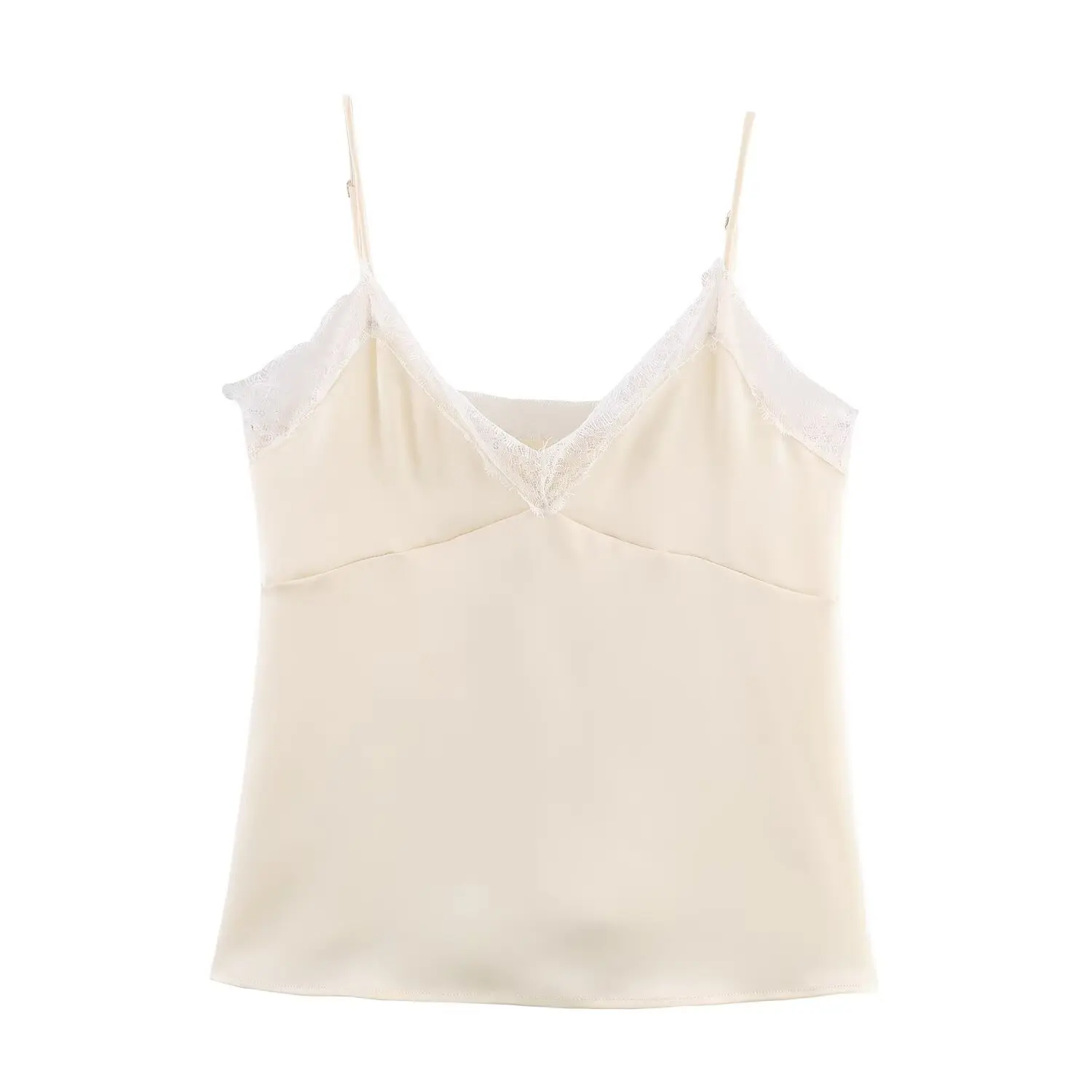 Women'S Spring Summer Elegant Fashion V-Neck Backless Sleeveless Sling Lady Sexy Lace Silk Satin Suspender Vest High Street Tops