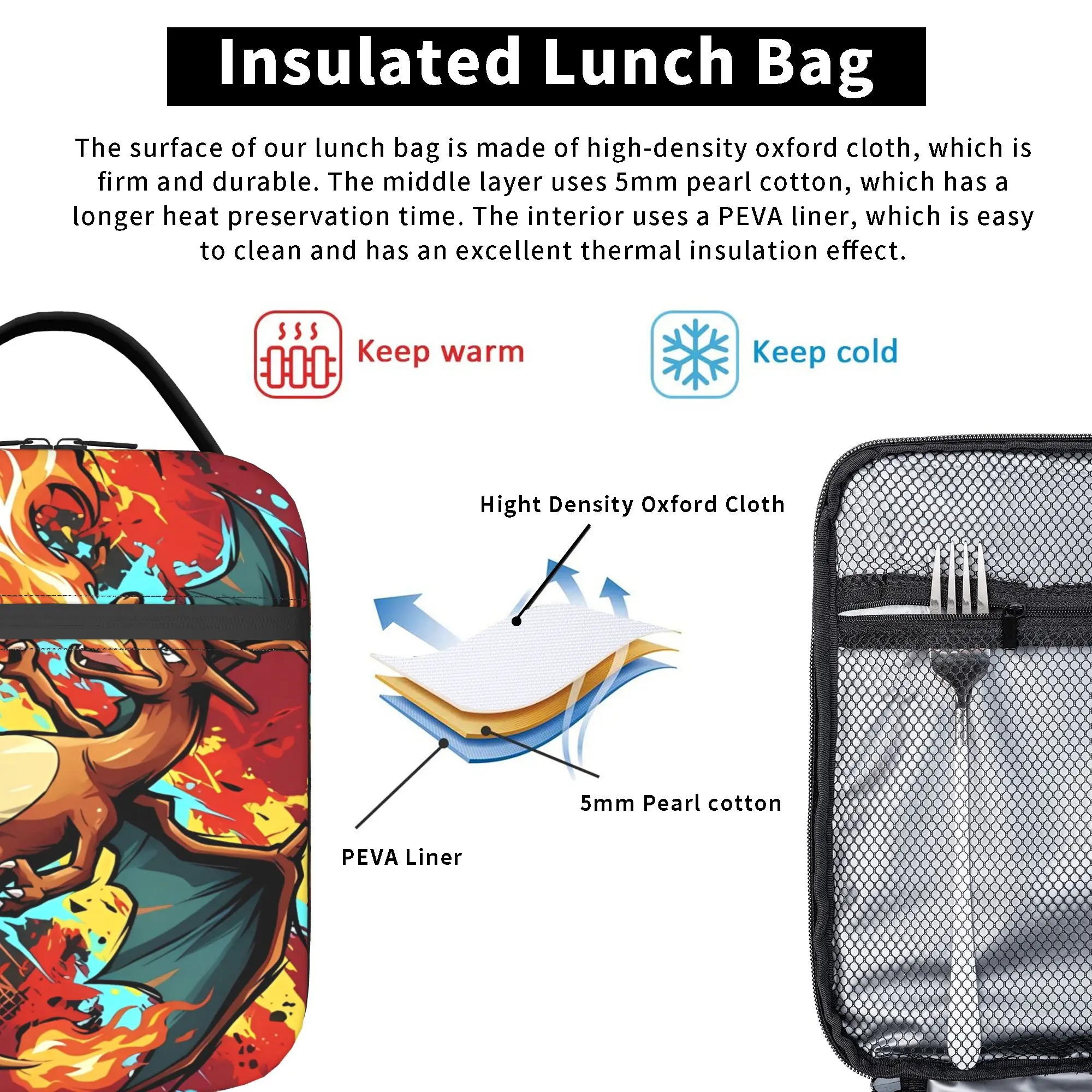 Swirl Fire Manga Lunch Bag - Stylish Portable Oxford Cooler Bag