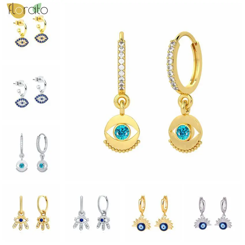 

925 Sterling Silver Ear Needle Unique Blue Zircon Stone Women's Unique Design Sense Devil's Eye Pendant EarringsParty Halloween