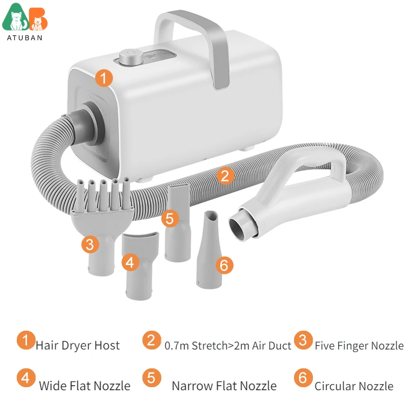 ATUBAN ultra quiet grooming hair dryer groomer quality dog hair blower 99 speeds & temperature control salon quality pet dryer