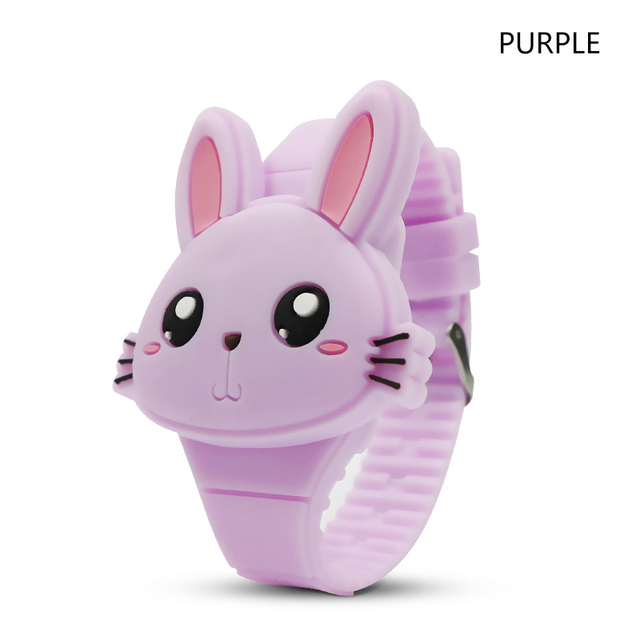 Rabbit Girls Watches with Bracelet Flip Cover Rubber Led Digital Kids Watch Child Clock Relogio Infantil Menino
