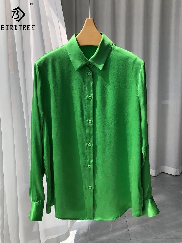 

Женская рубашка с отложным воротником Birdtree, рубашка из 100% натурального шелка с длинным рукавом, элегантная темпераментная блузка для работы, весна-осень T44934QM