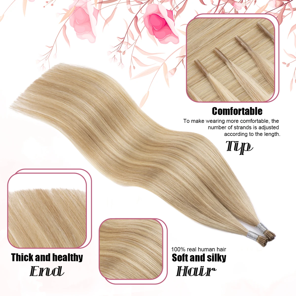 Senmy I Tip Hair Extensions Prebonded Human Hair Extensions Natural Straight Balayage Itip Human Colored