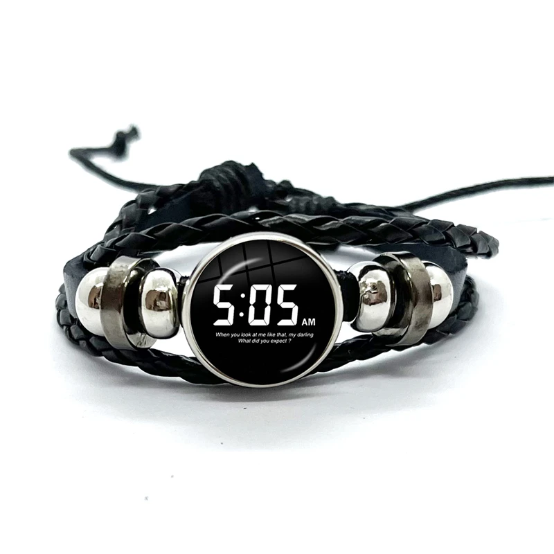 Leather Bracelet Fashion Creative Design Cartoon Arctic Monkeys Glass Gem Leather Bracelets Multilayer Braided Bangles Handmade Jewelry Gifts