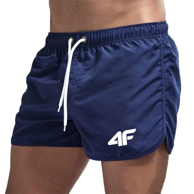 شورت سباحة رجالي 4F بخصر مطاطي وتصميم جرافيك، شورت شاطئ صيفي