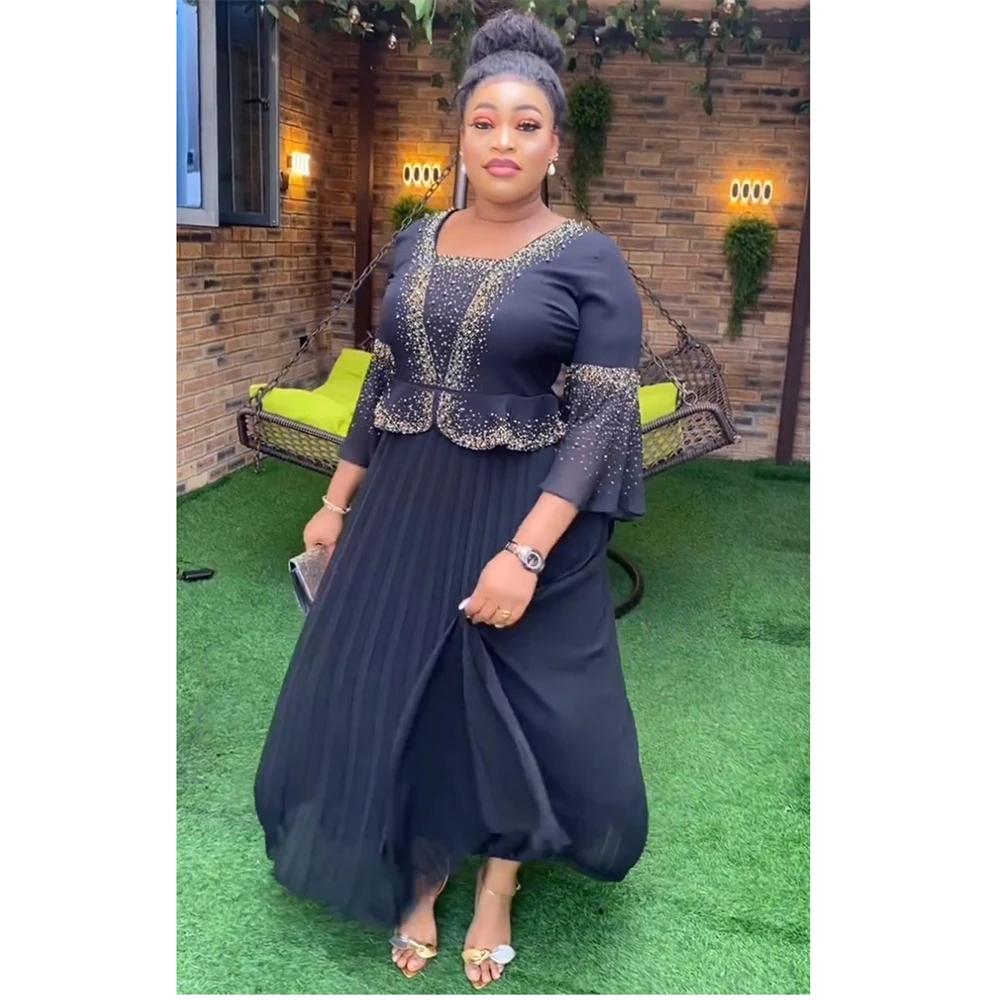 

Plus Size Beaded Chiffon African Dashiki Turkey Dresses Elegant for Women Wedding Party Evening Gown Dubai Kaftan Abayas Boubou