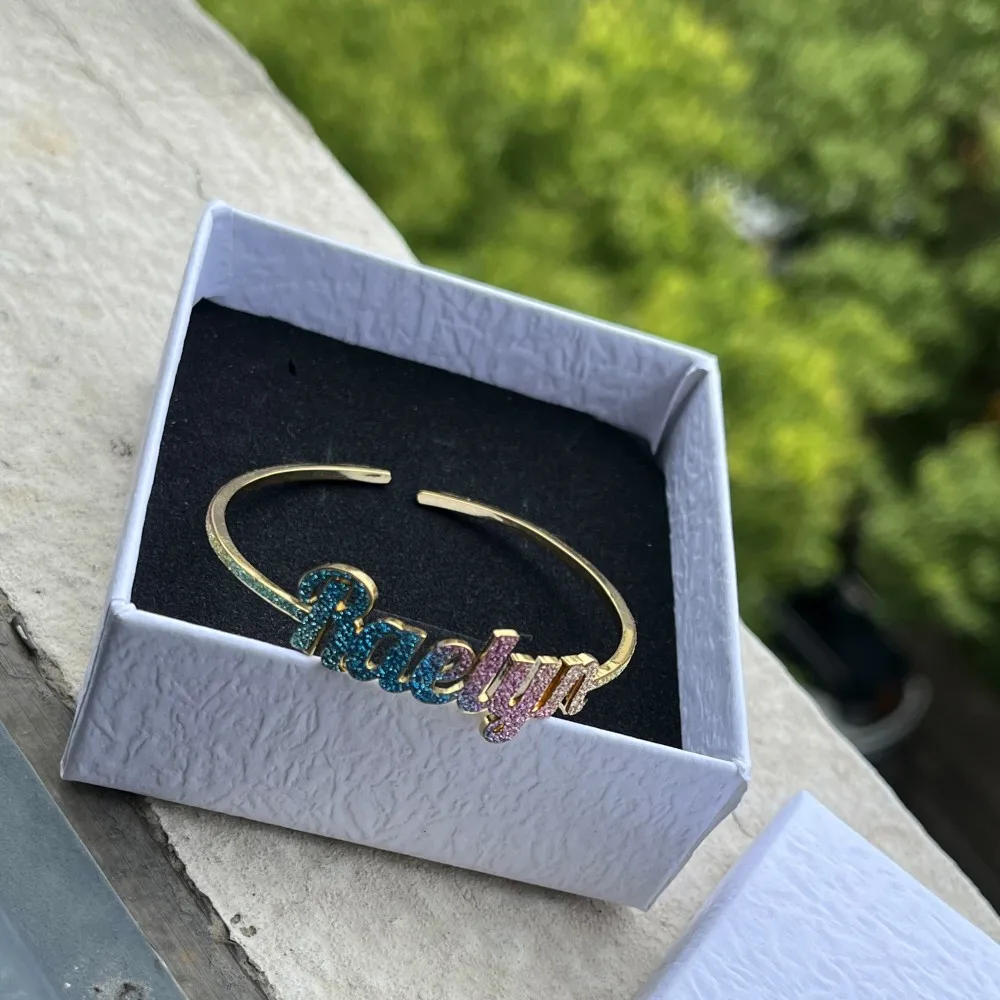 Duoying Custom Name Necklace Colorful Dainty Glitz Glam Nameplate Bangles Cuff Stainless Steel Gold Jewelry Set For Kids S318D246C164B4F5F8Eb46F760Be1Ecd7K