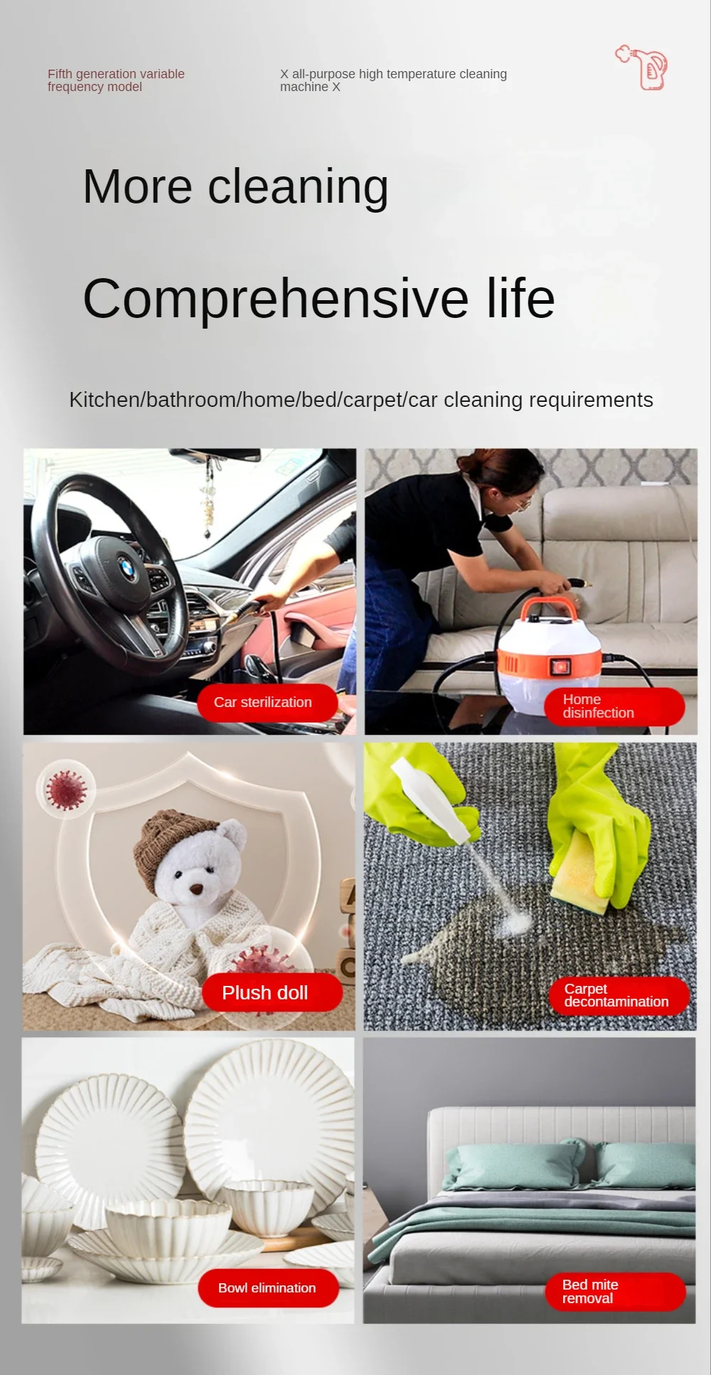 High Temperature Handheld Steam Cleaner 3800W/248°F  220V Steamer Cleaner For Home Car Cleaning Sterilization, Anti Dry Burning 6