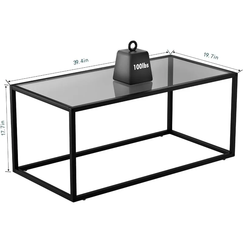 Glass Coffee Table Modern Coffee Tables Simple Rectangular Center Table with Open Space for Living Room Home Office 2