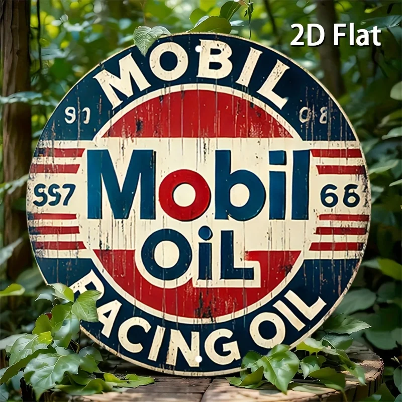 1 piece 2D flat retro Mobil oil racing logo aluminum sign for garage bar cafe backyard car enthusiast garage wall art