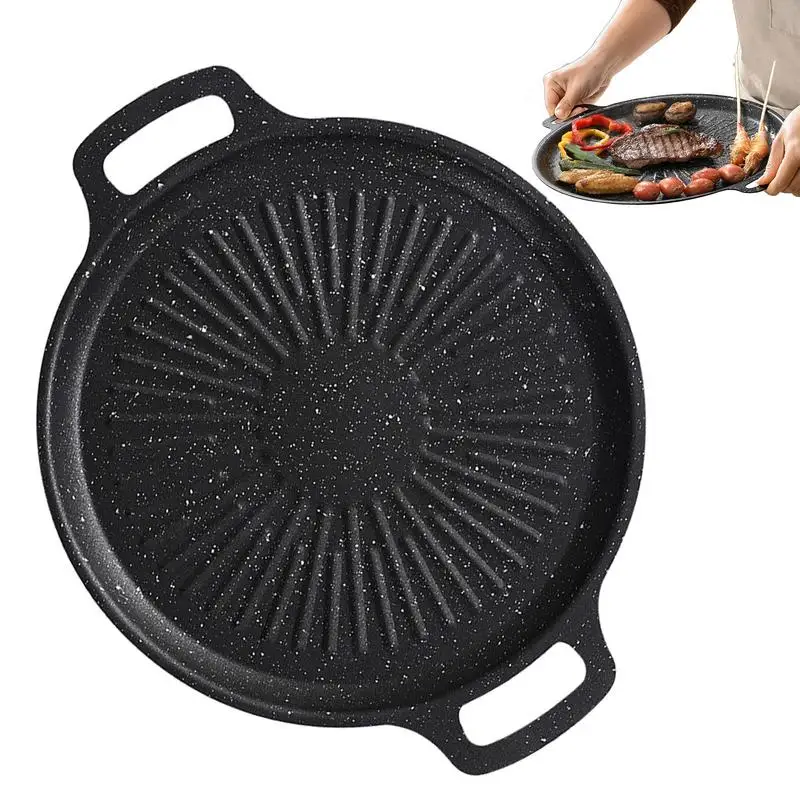 BBQ Grill Pan Korean Round Pots Outdoor Camping Bakeware Tray Thick Cast Iron Barbecue Frying Pan Kitchen Non-stick Cooker kitchen utensils camping cookware camping cookware set bbq grill pan