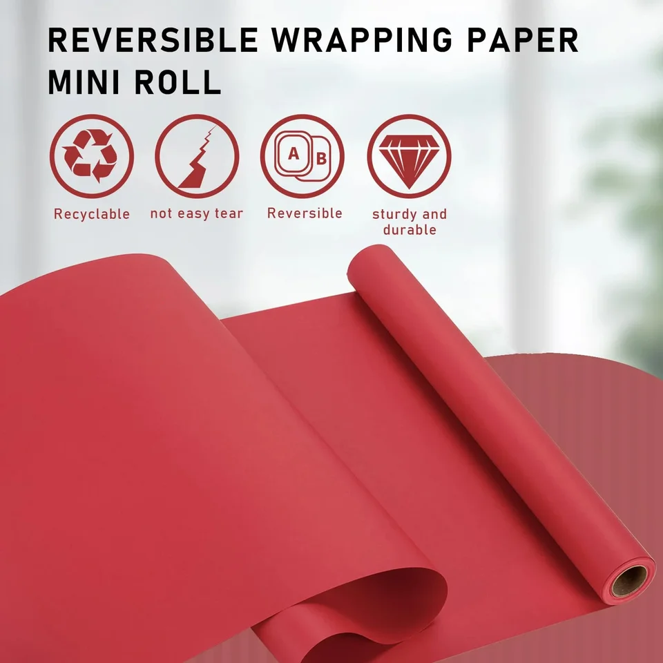 Papel Kraft Para Regalos - Rollo 15x800 Pulgadas, 80 GSM, Rojo, Ideal Para Manualidades, Envolver Y Decorar