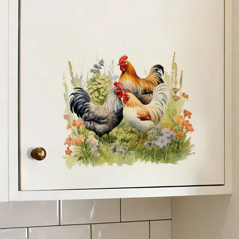 Domestic Rooster and Hen Cartoon Stickers Self-Adhesive Toilet Stickers,Wall Decal Removable, Reusable Vinyl Car Sticker