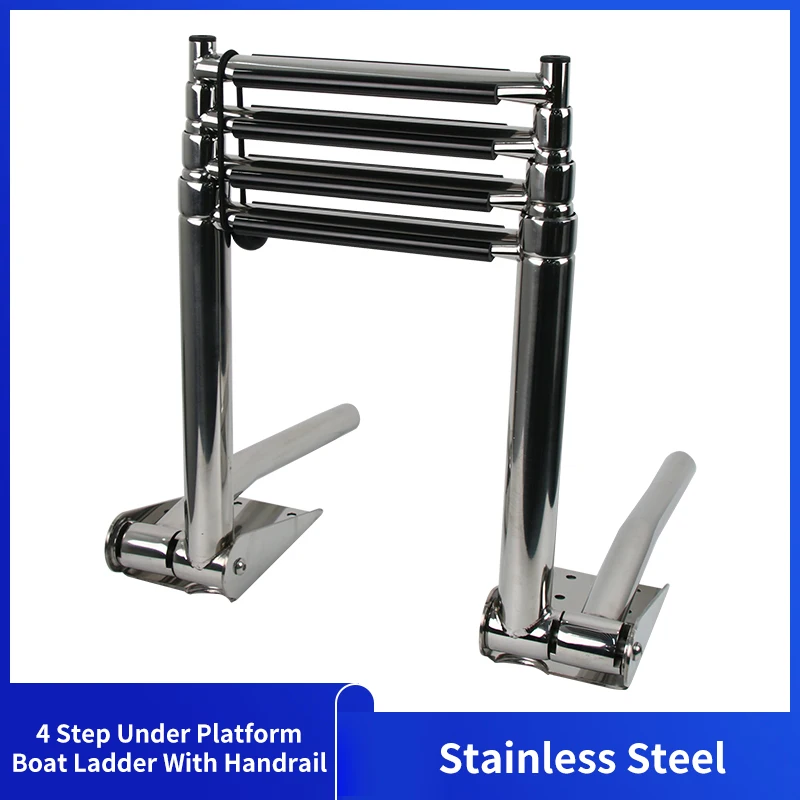 Stainless Steel 4 Step Boat Ladder with Handrail Marine Under Platform Ladder Boat Accessories Boarding Telescoping Ladder 3 step stainless steel under platform slide mount boat boarding telescoping ladder boat accessories marine