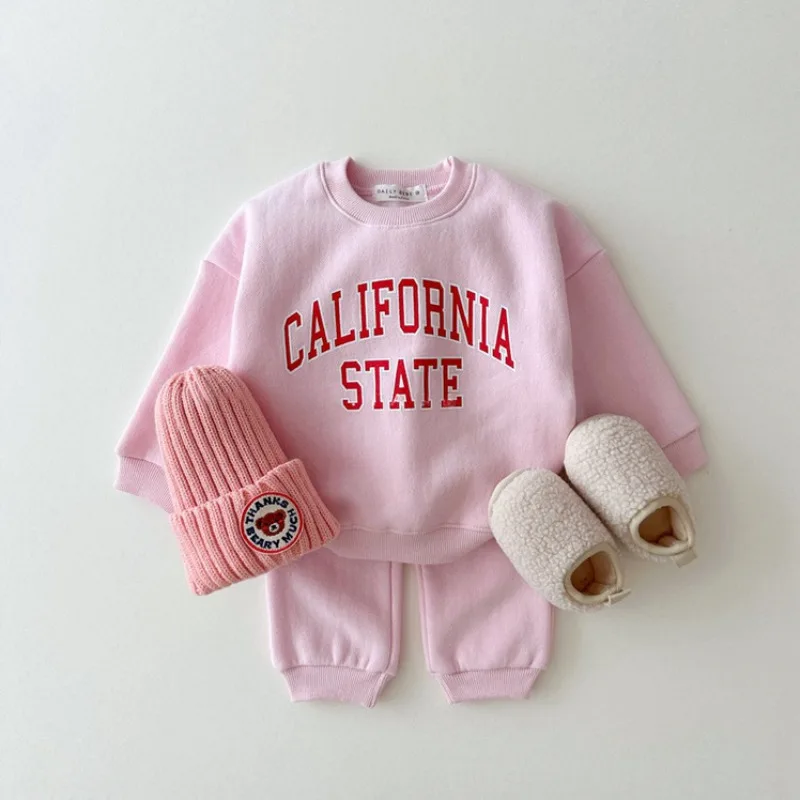 

Winter Children's Clothing 2023 New Boys and Girls' Letters Casual Plush Sweater Warm Pants Kids Two Piece Set