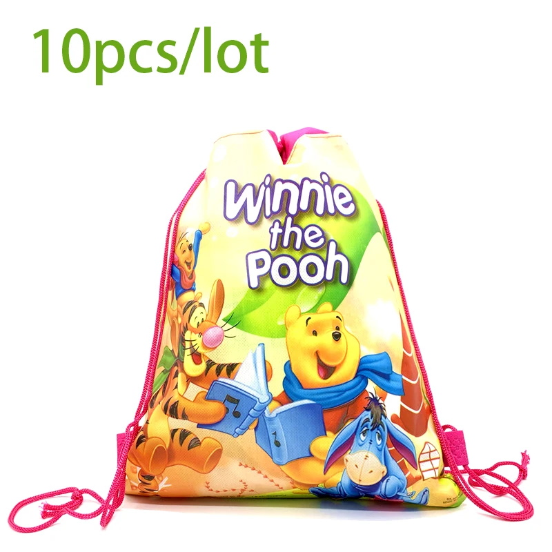 

10pcs/lot Winnie the Pooh Theme Baby Shower Kids Birthday Party Non-woven Fabrics Mochila Decorations Drawstring Gifts Bags