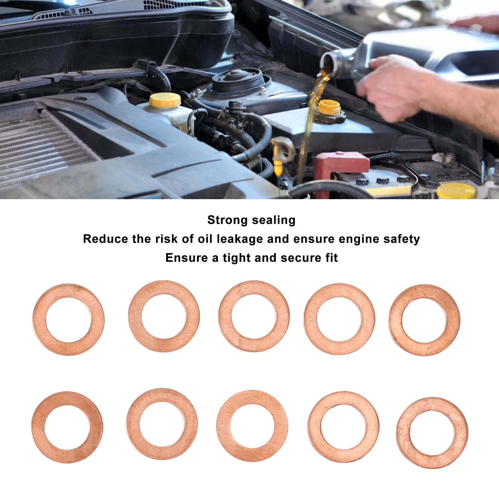 10Pcs M12 Copper Oil Drain Plug Washer Flat Sealing Gasket Ring Spacer For Oil Change oil drain plug gasket oil drain plug seal washer sealing washers
