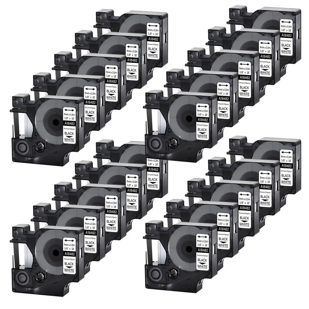 10/20Pk Compatibile Per Dymo Rhino A18483 Nastro Per Etichette In Poliestere Permanente Nero Su Bianco 9-19Mm Per 4200 Produttori Di Etichette Industr