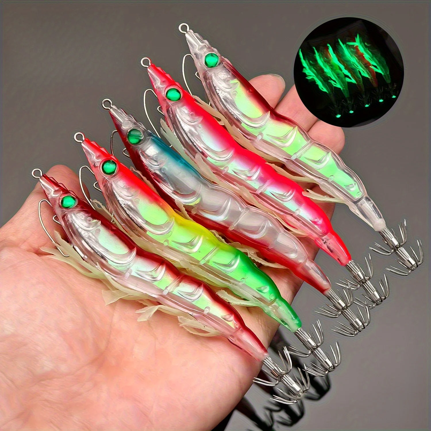 1 Stück/5 Stück Leuchtender Tintenfischköder - Künstliche Garnelen, Tintenfischköder, Fischköder