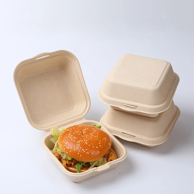 20/50pcs Disposable Bento Box Microwavable Degradable Lunchbox Containers Takeaway Packing Hamburger Cake Packaging Eco-Friendly