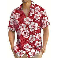 3D Floral Pattern Print Men's Short Sleeve Button Up Lapel Shirt For Summer Holiday Resort Hawaiian Style Shirt Men Oversized 1