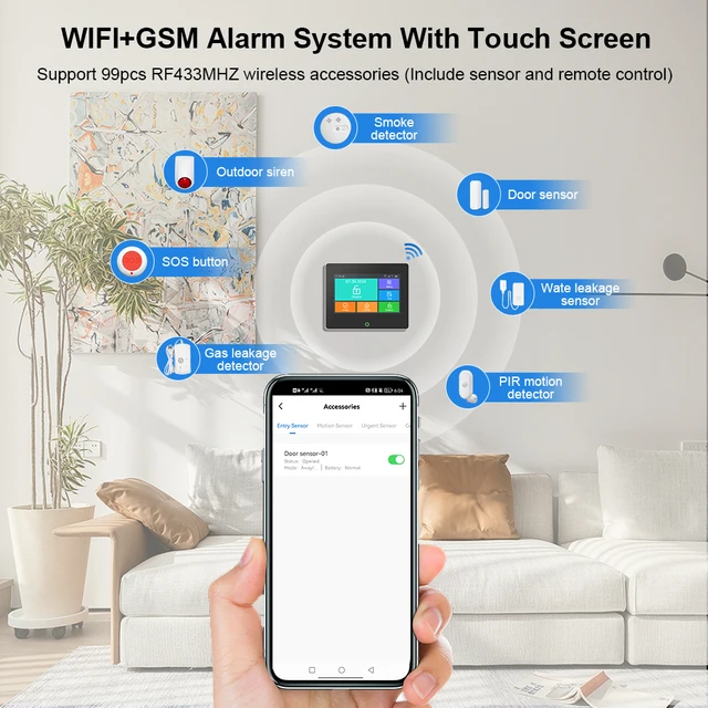 Tuya WiFi GSM Home Security Protection Smart Alarm System TFT Screen Burglar Kit Tuya APP Remote Control Arm And Disarm 4