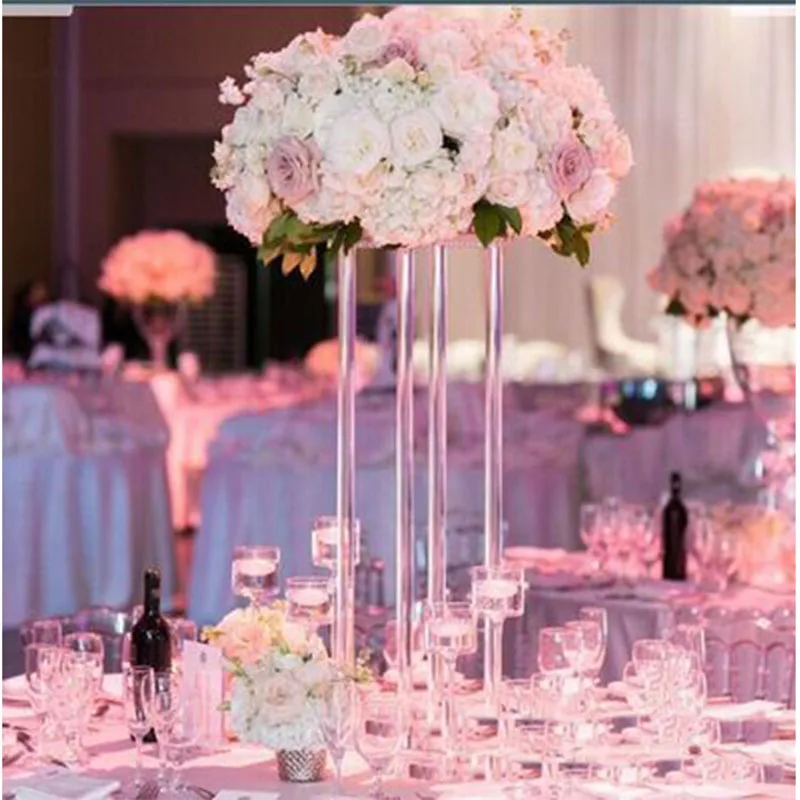 Clear Acrylic Flower Vase for Wedding Decoration, Table Centerpiece, Vintage Floral Stand, Columns for Marriage, 5 Set