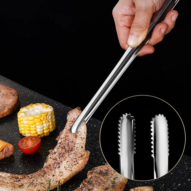 Rozsdamentes Acél Grillező Fogók Hosszú Fogantyú Professzionális Tartozékok Steak Bilincs Ételek Főzési Szolgáltató Ezüst - Image 6