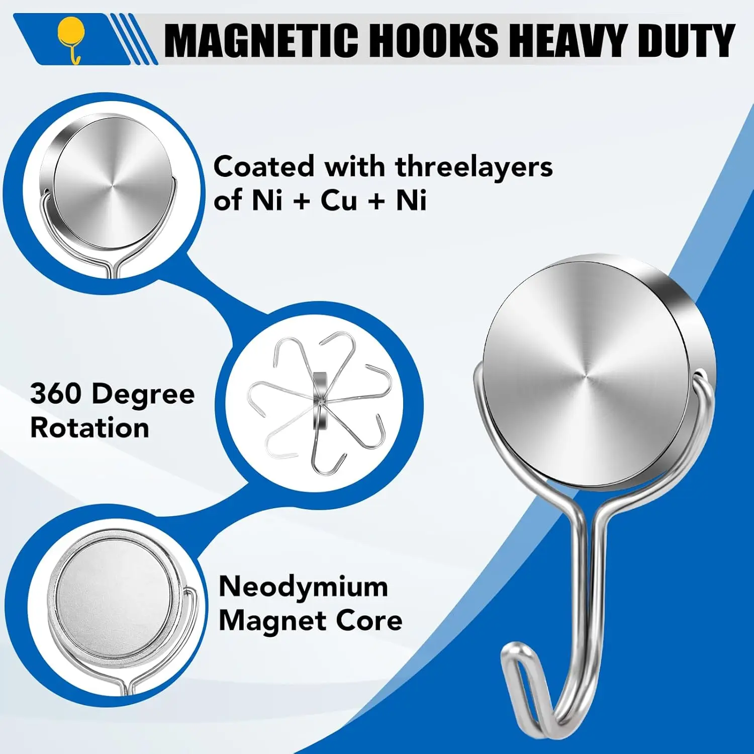 Magnetic Hooks For Cruise Cabins, 60Lbs Swivel Cruise Magnetic Hooks, Necessities, 6 Pack Magnets, Hook