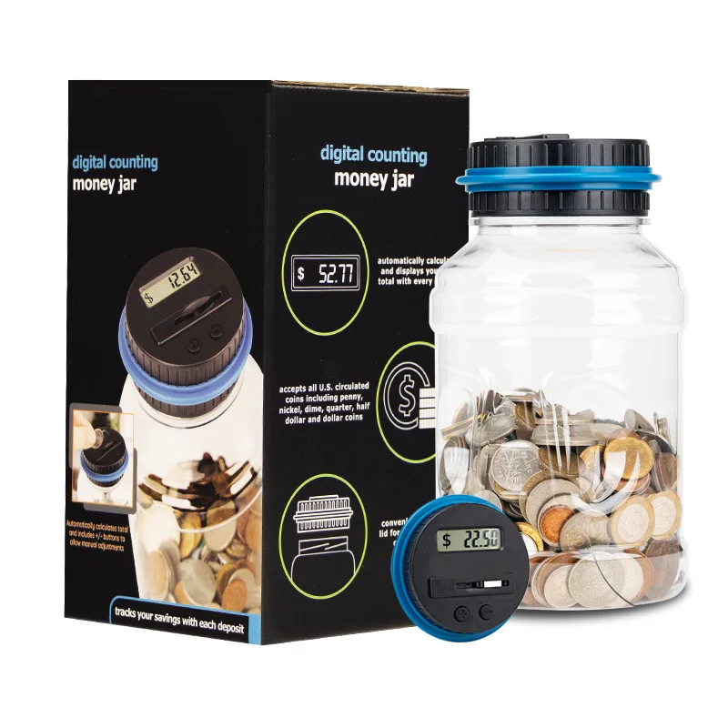 Electronic Piggy Bank Counter Coin Digital LCD Counting Coin Money Saving Box Jar Coins Storage Box For USD EURO Money Gifts 6
