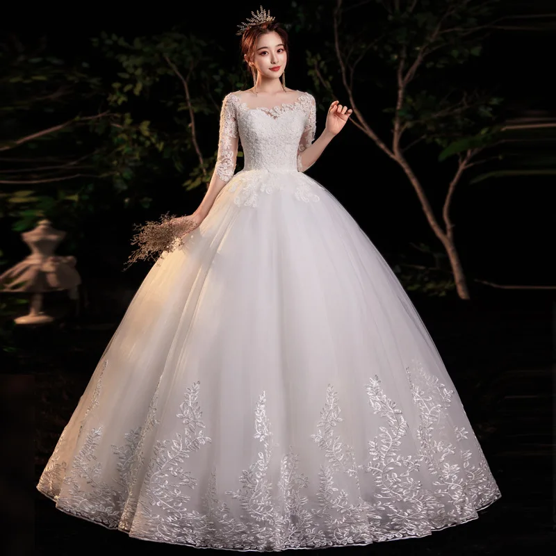 

LYG-D30#Embroidered Lace On Net Wedding Dress Lace up Customize Bride Ball Gown Party Dresses Cheap Wholesale Plus Size China
