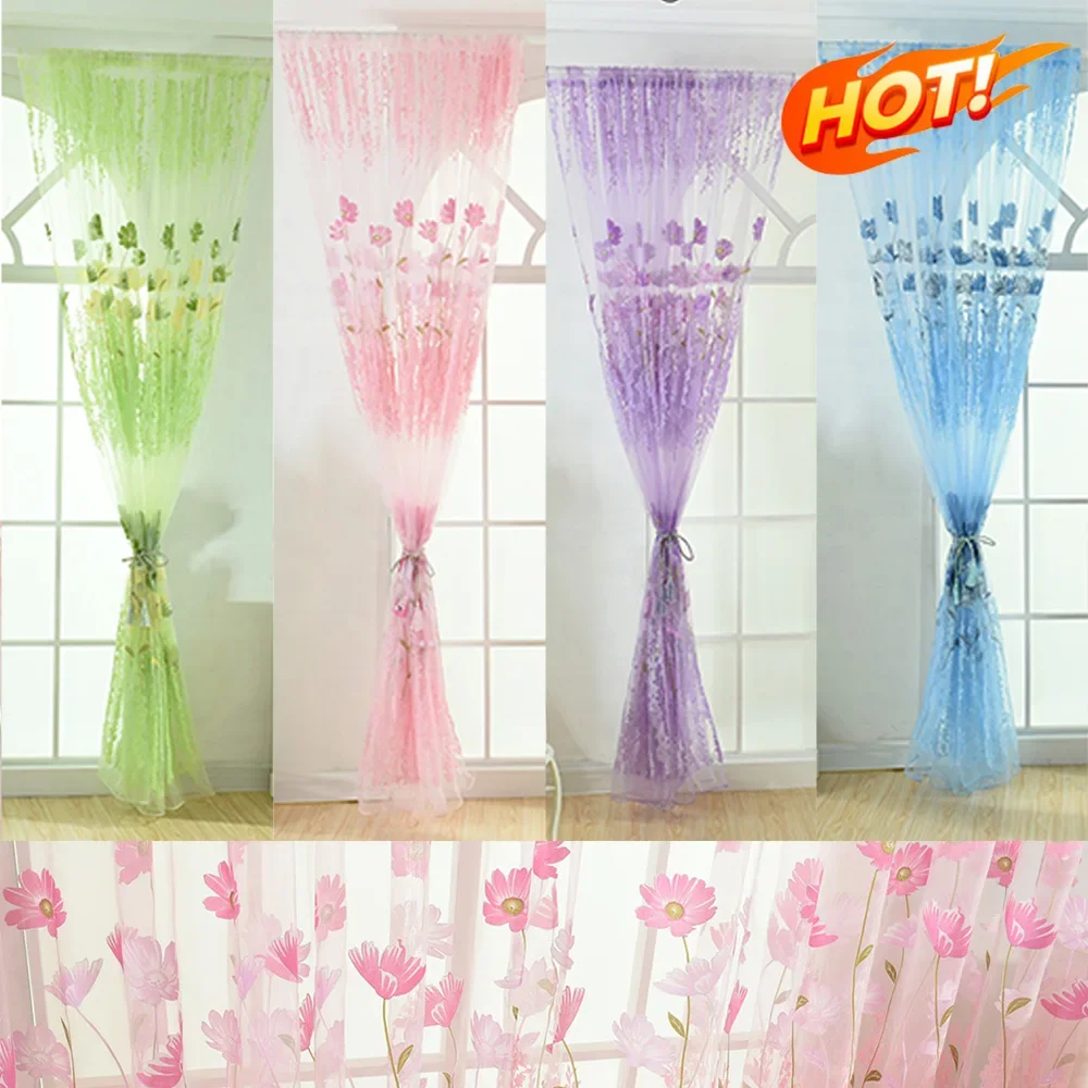 Fresh Pink Tulle Sheer Curtains for Living Room Lace Embroidered Romantic Princess Window Screen Kitchen European Embroider