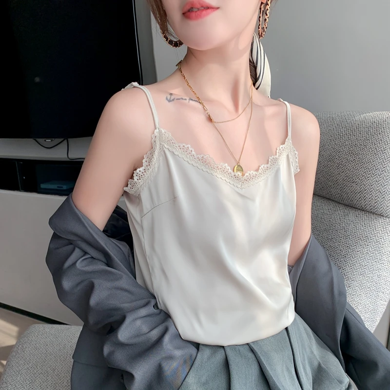 

Summer New V-neck Camisole Silk Camis Women's Sexy Lace Bottoming Shirt Sleeveless Top Silk Camisole Women Satin Camisole