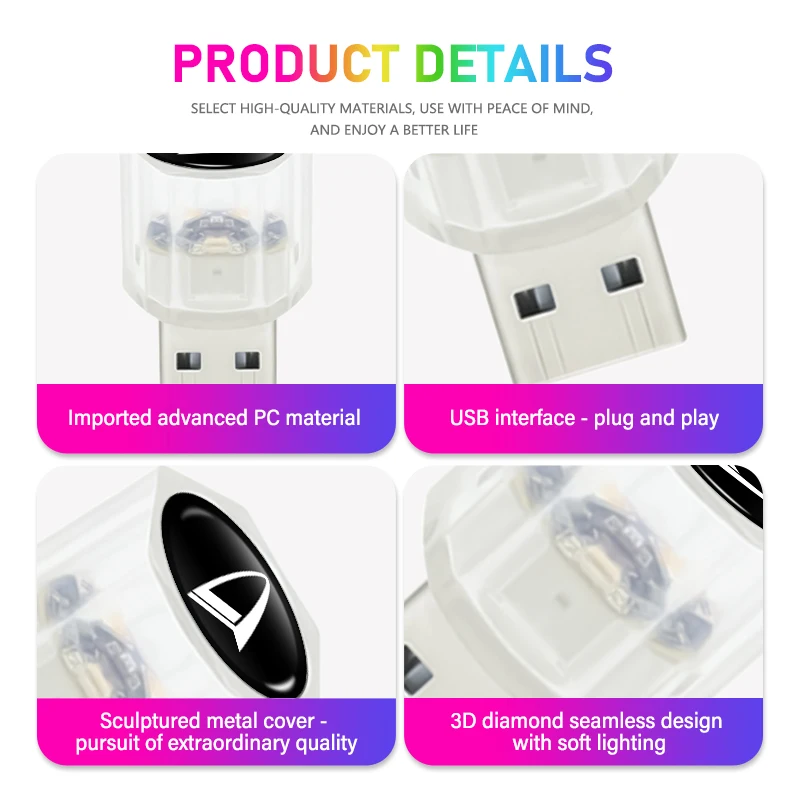 자동차 미니 USB LED 주변 조명, 다이하츠 D-베이스 D-R 피코 코펜 시리온 YRV 페로자 차레이드용, 분위기 있는 자동 다채로운 램프