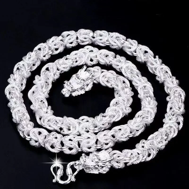 Modische Halskette aus massivem Sterlingsilber für Herren, hübsche 8-mm-Kette mit Wasserhahn-Drachenmotiv, 60 cm, vielseitiger Schmuck, Hochzeitsgeschenke – Detail 3