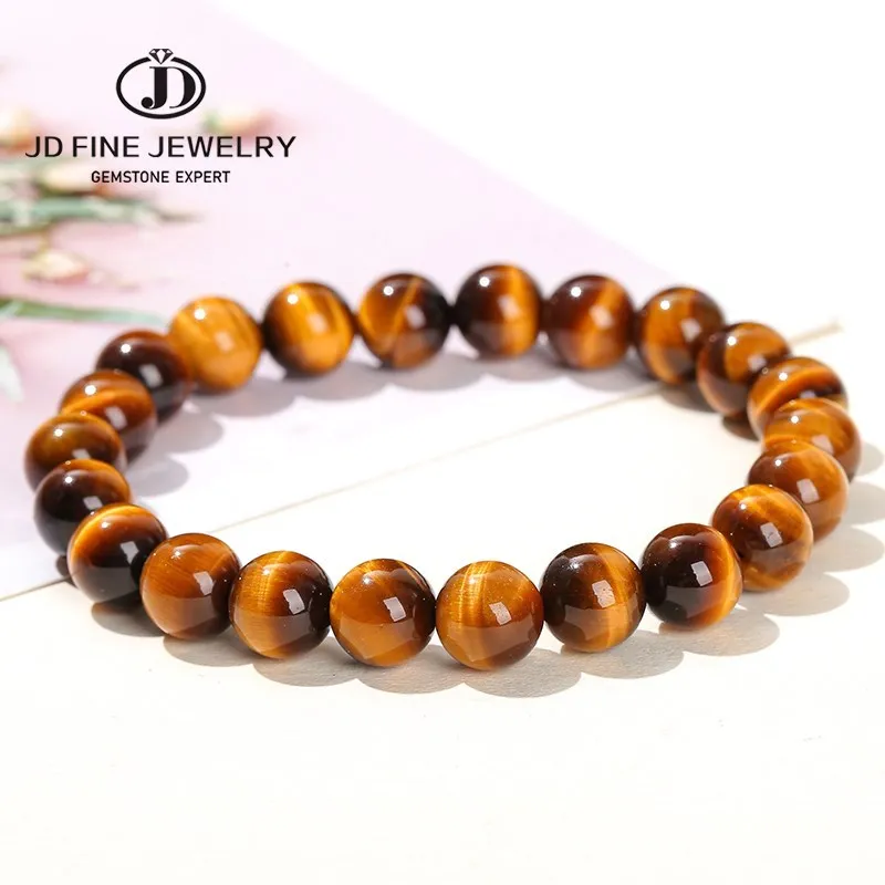 Jd Natural Yellow Tiger Eye Beaded Bracciale Uomo Donna Fashion Round Stone Charm Buddha Elastic Strand Bangles Gioielli Fatti A Mano