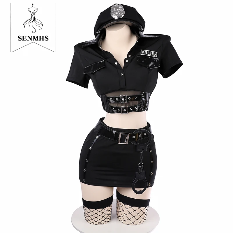 SENMHS Police Woman Officer Uniform Sexy Secretary Erotic Outfit Smooth Stretch Dress Lingerie Couple Costumes 2022NEW