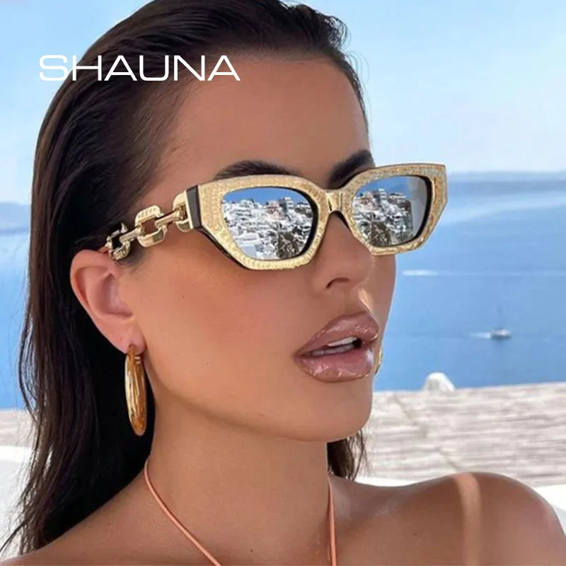 

SHAUNA Fashion Women Cat Eye Sunglasses Brand Designer Chain Shades UV400