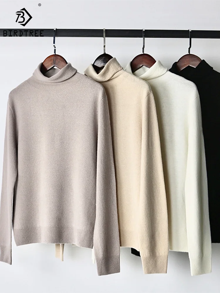 

Birdtree 100% Wool Fashion Basic Knitwear Turtleneck Long Sleeves Solid Casual Simple Sweater Autumn Winter Pullover T30929QM