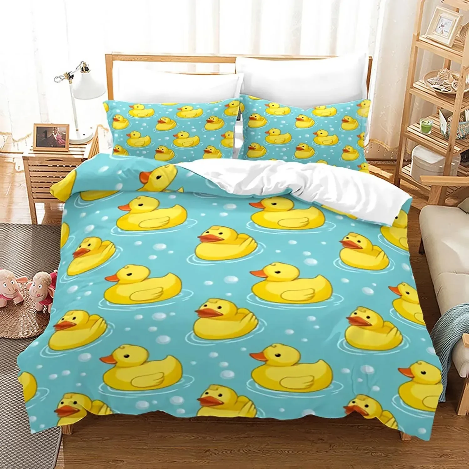 Yellow duck Bedding Set Single Twin Full Queen King Size Little duck Bed Set Aldult Boys Bedroom Duvetcover Sets 3D Print 015