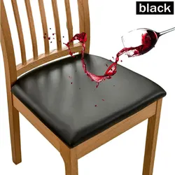 Waterproof PU Leather Seat Cushion Cover for Dining Chairs - Solid Color (Black)