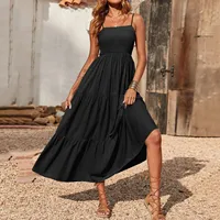 Women Summer Maxi Dress Casual Boho Sleeveless Summer Dresses For Women 2022 Beach Strap Smocked Tiered Long Dresses vestidos